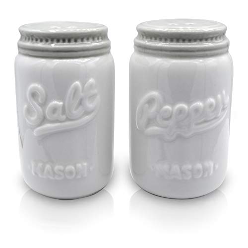 White - Small Size - Vintage Inspired Ceramic - Mason Jar Style - Salt and Pepper Shakers - Super Cute Retro Decorative Durable and Functional by My Fancy Farmhouse 3 inches tall White