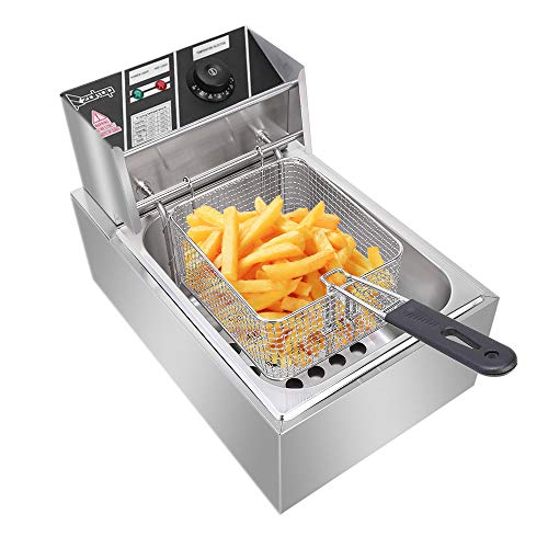 Stainless Steel Fryer 5000W MAX 110V 6L12L Stainless Steel Single Cylinder Double Cylinder Electric Fryer US Plug French Fries Silver 6L