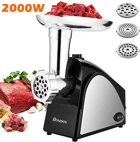 Electric Meat Grinder 2000W Sausage Grinder with 3 Stainless Steel Grinding Plates and Sausage Stuffing Tubes for Home UseCommercial