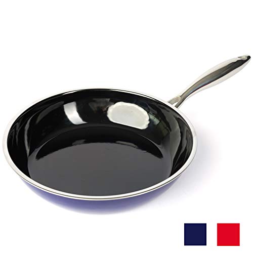 Non-stick Frying Pan Titanium-infused Ceramic Coating Enameled Stainless Steel Skillet PanCookware Induction Compatible 95 Blue