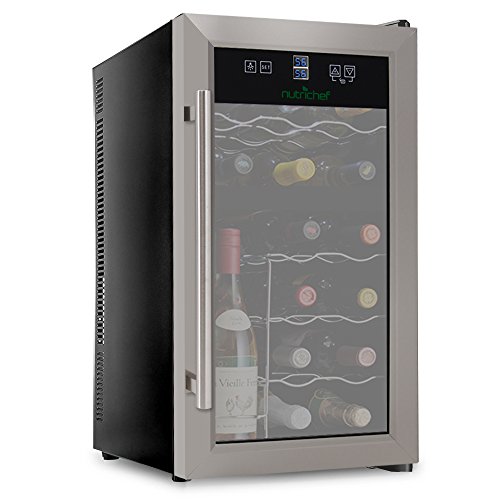 NutriChef PKDSWC18 18 Bottle Dual Zone Thermoelectric Wine Cooler - Red and White Wine Chiller - Countertop Wine Cellar - Freestanding Refrigerator - With LCD Digital Touch Controls - Stainless Steel