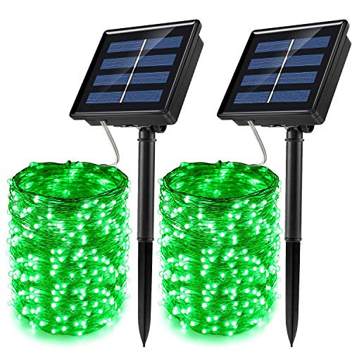JosMega Upgraded Larger Solar Powered String Lights 2 Pack 33 ft 100 LED 8 Modes Waterproof IP65 Twinkle Lighting Indoor Outdoor Fairy Firefly Lights Auto ONOff 2 Pack 33 ft 100 LED Green