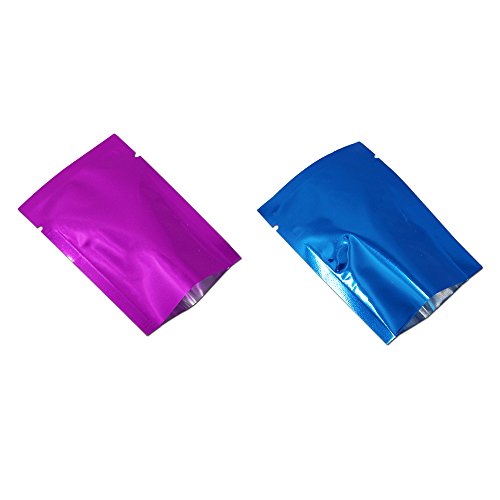 100pcs Blue and 100pcs Purple Mylar Foil Open Top Sealable Bags Aluminum Foil Vacuum Heat Seal Pouches for Food Grade Storage Bag Candy Packaging Cosmetic Sample with Tear Notch 6x9cm24x35 inch