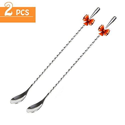 2Pcsset Mixing Spoon SUNUNICO Cocktail Shaker Spoon With Spiral Pattern 12 Extra Long Stainless Steel Barware Stirring Spoon for Ice Cream Coffee Milkshakes Juice Tea Drink