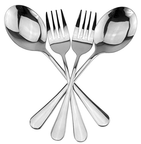 Serving Spoons Large Serving Forks Set 4 pack 2 of each Buffet Banquet Style Elegant Classic Serving Utensils Durable Stainless Steel wMirrored Finish 4-piece set