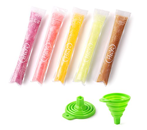 HeiYi 100 Pack Ice Popsicle Mold Bags with Funnel 2 x 11 DIY Zip-Top Ice Pop Pouches for Gogurt Ice Candy or Freeze Pops BPA Free Multi