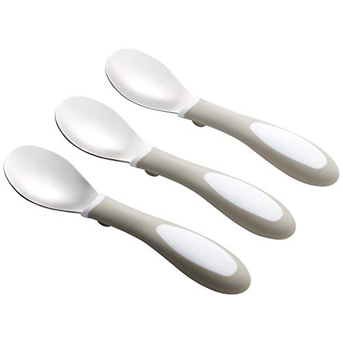 ECR4Kids My First Meal Pal Stainless Steel Spoons - Safety Utensils for Toddler and Children - 3-Pack WhiteLight Grey