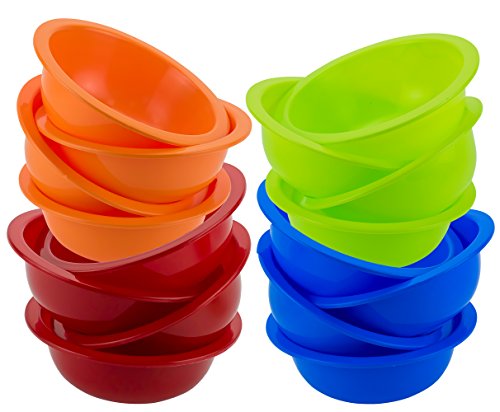 DecorRack Set of 16 Cereal Bowls Soup Bowl for Salad Fruit Dessert Snack Small Serving and Mixing Bowls - BPA Free - Plastic Shatter Proof and Unbreakable Assorted Colors 28 oz Set of 16
