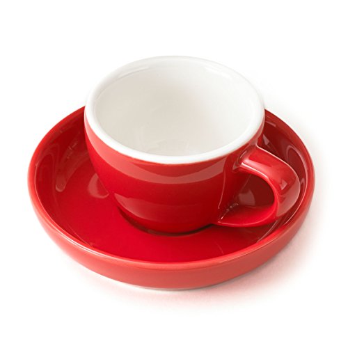 Espresso Cup and Saucer - 1 PC Set 3-Ounce Demitasse for Coffee Vibrant Color Choices Durable Porcelain Poppy Red