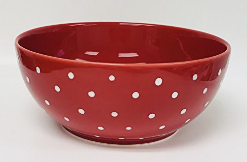 Hand Painted Cherry Red With White Dots Ceramic Serving Bowl  Made In Portugal  9 inches x 375 inches