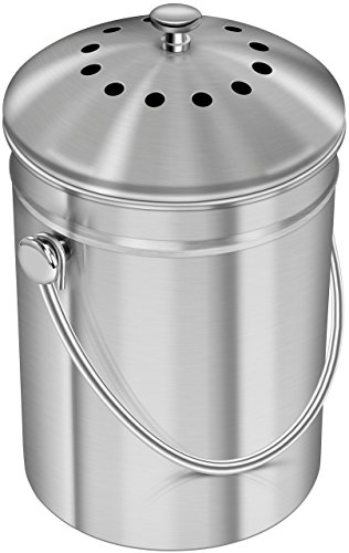 Utopia Kitchen Stainless Steel Compost Bin for Kitchen Countertop - 13 Gallon Compost Bucket Kitchen Pail Compost with Lid - Includes 1 Spare Charcoal Filter