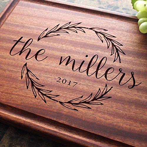 Olive Wreath Personalized Engraved Cutting Board - Wedding Anniversary Housewarming Birthday Corporate Gift Award Promotion 413
