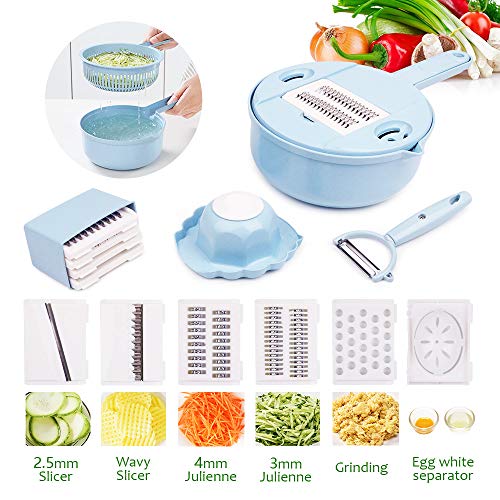 Mandoline Slicer kitchen Veggie Slicer 10-1 Vegetable Cutter Grater Chopper Julienne Slicer with Hand ProtectorFood Storage Container Tool for Potato Tomato Onion Cheese Cucumber