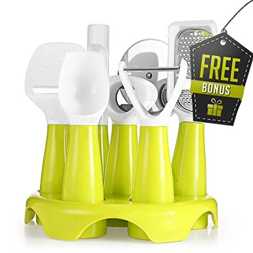 Special Kitchen Utensil Set With Stand IncludeBottle OpenerPizza CutterIce Cream ScoopGraterApple CorerPeelerCheese Slicer 7pcs and BONUS
