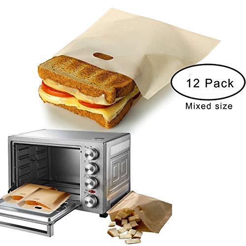 Toaster Bags Reusable for Grilled Cheese SandwichesNon Stick Sandwich Toaster BagsPremium Quality Teflon Toaster Bags for Toaster Microwave Oven or Grill3 Different Size -Set of 12