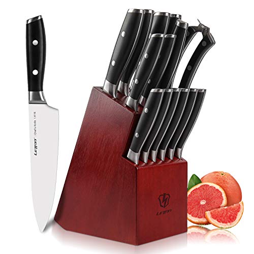Letton Knife Set 15-Piece Professional Kitchen Knife Set with Block Wooden Stainless Steel with Kitchen Scissors and Sharpener
