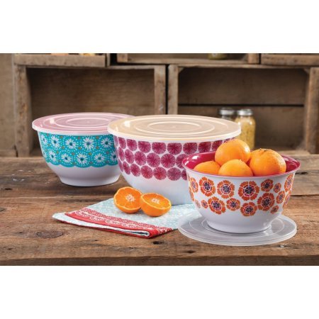 The Pioneer Woman Happiness Melamine Mixing Bowl Sets with Lids - Set of 3