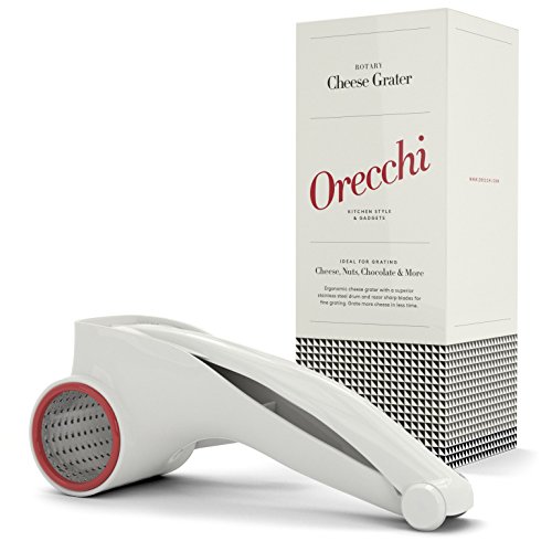 Orecchi Rotary Cheese Grater - Handheld Cheese Cutter Slicer Shredder with One Stainless Steel Drum - Multi Purpose Parmesan Cheese Grater