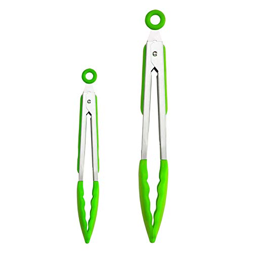 Polytree 2Pcs 912 inch Stainless Steel Kitchen Cooking Tongs With Silicone Tips For Food Serving Barbecue and Grill Green