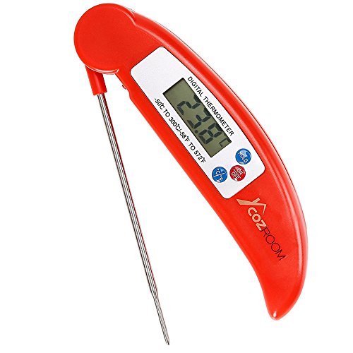 CoZroom Instant Read Digital Meat Thermometer with LCD Display for Kitchen BBQ and Outdoor Cooking Red
