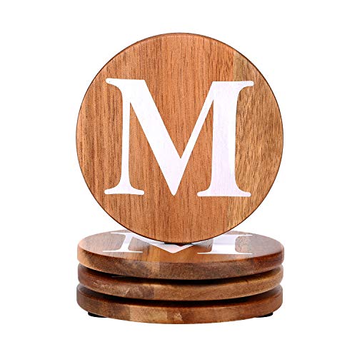 Wood Coasters Set Natural Wooden letters Coasters for Drinks Set of 4 Wood Coasters Wedding Coasters Personalized Coasters Customizable with Name Monogrammed Letter M