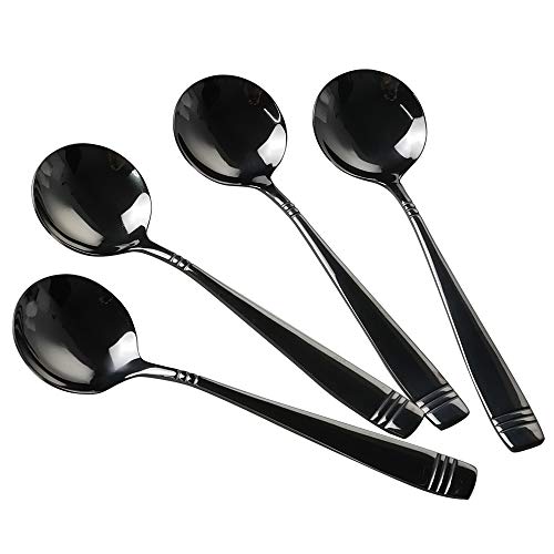 Yubine 12 Piece Round Soup Spoon Black Stainless Bouillon Spoon
