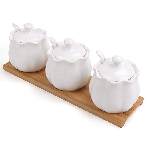 Vermida Sugar BowlSet of 3 Ceramic Sugar Bowl with Lid and Spoon for Home and KitchenSugar Porcelain Jar with Spoon for SugarCoffeeTeaSpice 3-pack A Style