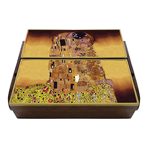 Flatware Organization - Lovers Kissing on Gustav Klimts Painting The Kiss - Cutlery Organizer Box with 4 Compartments and Revolving Lid