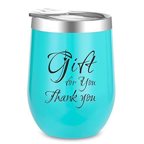 Birthday Gifts for Women  Thank You Wine Tumbler  12 oz Insulated Wine Tumbler with Lid Double Wall Vacuum Stainless Steel Stemless Wine Glass Tumbler Coffee Mug for Cocktail Beer Champagne