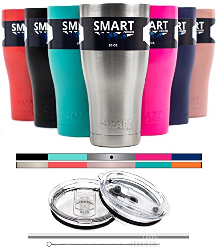 Tumbler 30 Oz - Ultra-Tough Double Wall Premium Insulated Cup Ultimate Set - 2 Lids One Sliding Leak-proof  Straw Brush  Gift Box - Compare to Yeti and Rtic - Stainless Steel