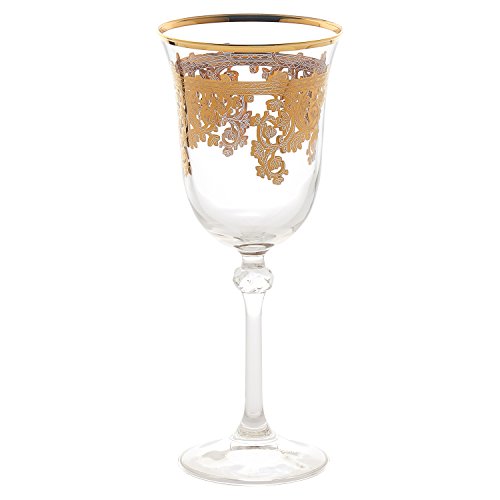 Lorren Home Trends Royal-Water Set of 4 Embellished 24K Gold Crystal Red Wine Goblets-Made In Italy One Size Clear