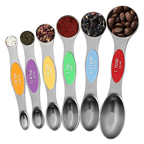 Julance Magnetic Measuring Spoons Set Stainless Steel Upgraded Colourful Dual Sided Teaspoon Set Fits in Spice Jars Tablespoon Set for Measuring Dry and Liquid Ingredients Set of 6