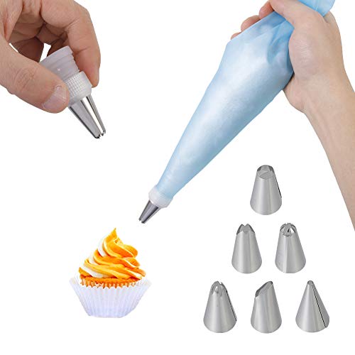 Silicone Piping Bag and Nozzles Set6Pcs Stainless Piping Nozzle1 Icing Cream Pastry Bag1 ConverterCake Decorating Supplies Tool for Frosting Dessert