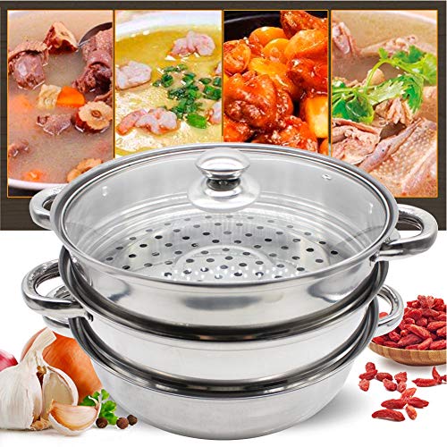 TBvechi Stainless Steamer 3 Tier Steamer Stainless Steel Steam Cooking Cookware Pot Cooker with Glass Lid