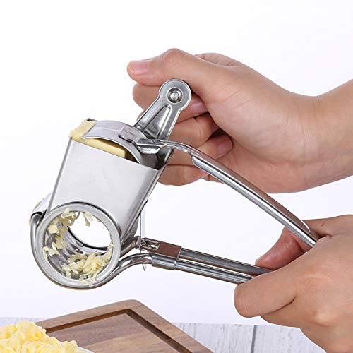 Rotary Cheese Grater Stainless Steel Cheese Shredder with 3 Interchangeable Drum Blades Professional Handheld Cheese Cutter and Slicer