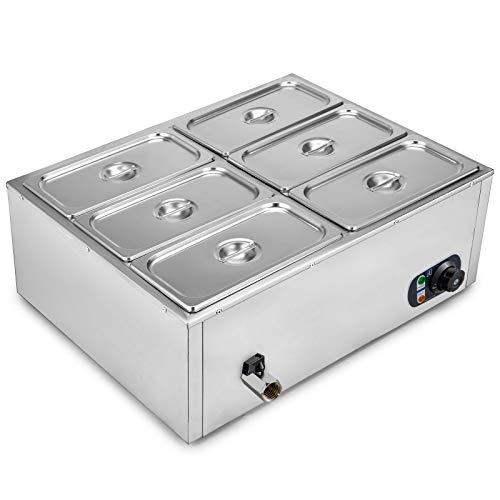 VEVOR 110V 6-Pan Commercial Food Warmer 850W Electric Countertop Steam Table 15cm6inch Deep Stainless Steel Bain Marie Buffet Food Warmer Large Capacity 7 QuartPan for Catering and Restaurants