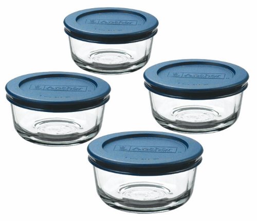 Anchor Hocking Classic Glass Food Storage Containers with Lids 1 Cup Set of 4 Clear Glass Blue Lids - 82628L11