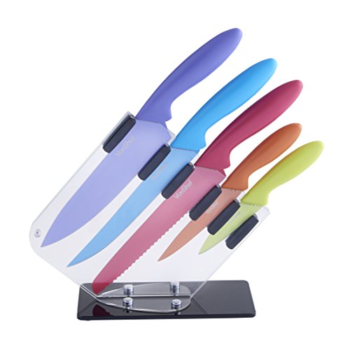 VonShef 5 Piece Multi Colored Kitchen Knife Set with Block