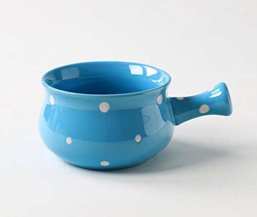 Ceramic Porcelain Polka dot Soup Bowl with Handle - French Onion Soup Bowl 2 BlueWhite