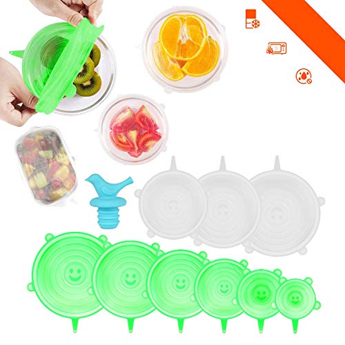 VIBOLA Silicone Stretch Lids Reusable Silicone Lids Food and Bowl Covers BPA Free Durable Flexible Suitable for Keeping Food Fresh 10-Pack of Various Sizes&Shapes of Silicone Lids for Containers