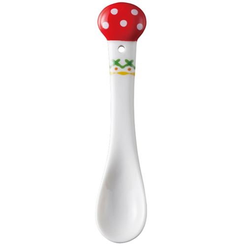 Decole Cute White Ceramic Spoon with red top and Pale Pink dots