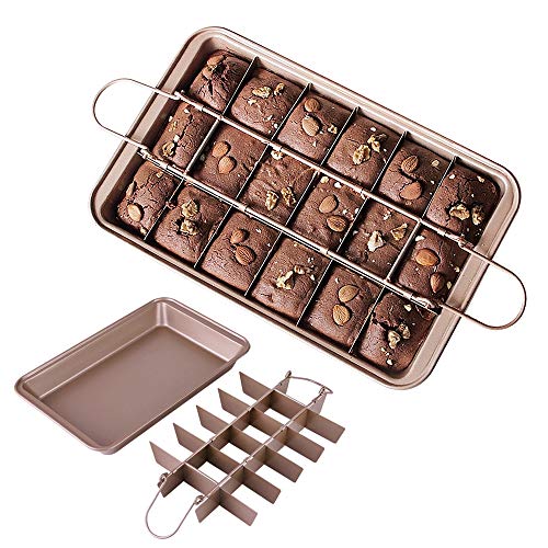Non-Stick Brownie Pan With Dividers FDA Approved 18 Pre-slice Brownie Baking Tray Carbon Steel Bakeware for Oven Baking Size 12 X 8 X 2 Inches Dishwasher Safe