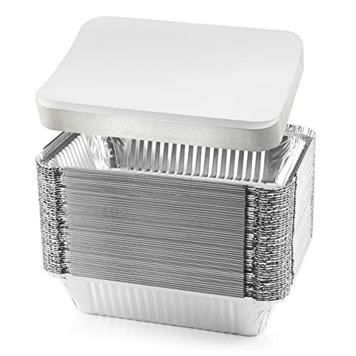 NYHI 50-Pack Heavy Duty Disposable Aluminum Oblong Foil Pans with Lid Covers Recyclable Tin Food Storage Tray Extra-Sturdy Containers for Cooking Baking Meal Prep Takeout - 84 x 59 - 225lb