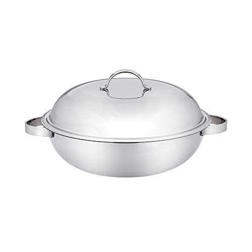 Hamptons The German Kitchen 18-10 Stainless Steel Alumimum Core 5-Ply Steam Wok with SS Steamer and Lid  475-quart