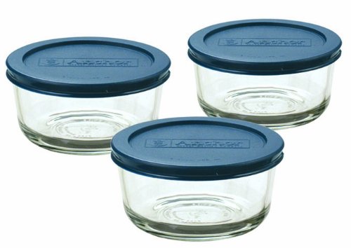 Anchor Hocking Classic Glass Food Storage Containers with Lids Blue 2 Cup Set of 3