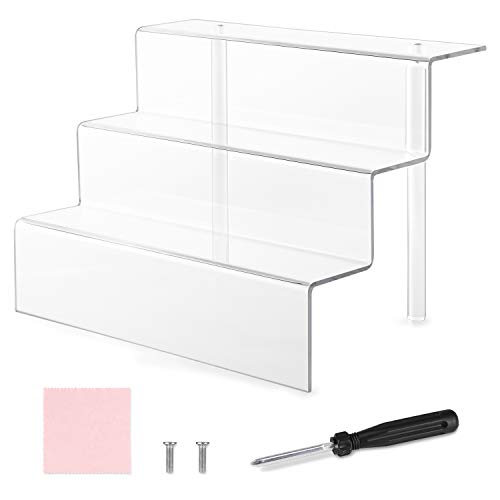 ONE WALL Acrylic Riser Stand Shelf 3 Steps Acrylic Display Stand for Amiibo Funko Pops Figures Cupcakes Dessert Cosmetics 3-Tier Clear 12x87 Inch - 1 Pack