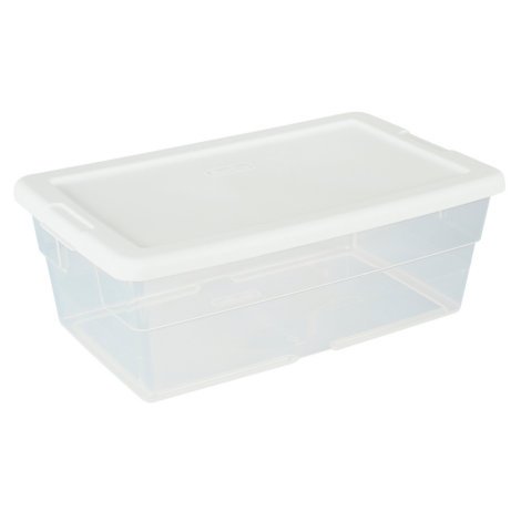 Sterilite 6 Quart Clear Stacking Closet Storage Tote with White Lid 8 pack