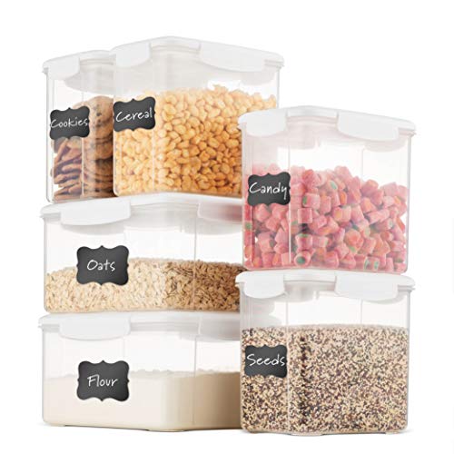 Airtight Food Storage Containers With Lids 6 Piece BPA Free 100 Leak Proof Food Containers Set - Dry Food Storage Container Set For Cereal Flour Sugar Coffee Rice Nuts Snacks Pet Food