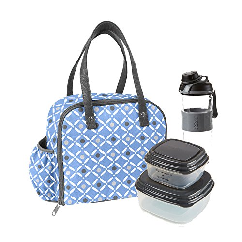 Fit Fresh Wichita Insulated Lunch Bag with Reusable Container Set and 24 oz Active Sport Bottle Cornflower Tiger Eye