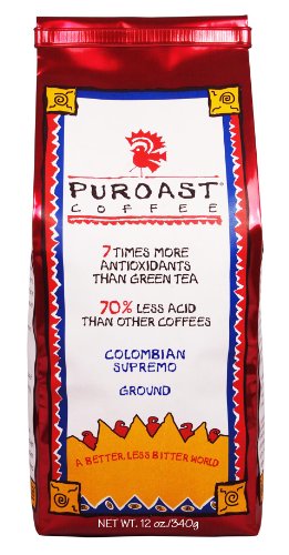 Puroast Low Acid Coffee Colombian Supremo Blend Drip Grind 12-Ounces Bags Pack of 2